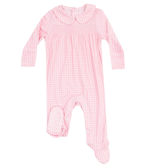 Pink Mini Gingham Smocked Snap Footie Pink Mini Gingham Smocked Snap Footie