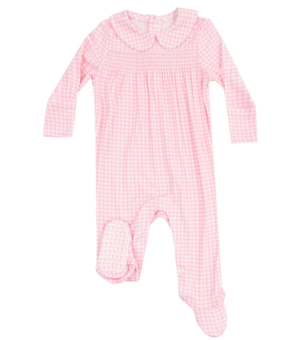 Pink Mini Gingham Smocked Snap Footie
