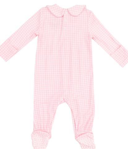 Pink Mini Gingham Smocked Snap Footie