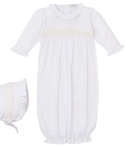 Kissy Miniature Roses White Gown & Bonnet Set Kissy Miniature Roses White Gown & Bonnet Set