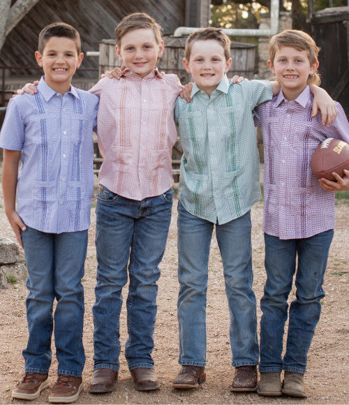 BQ Boys Burnt Orange Check Guayabera Shirt