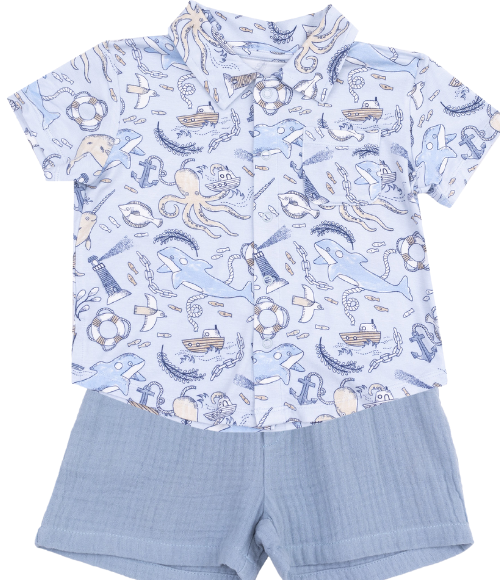 Nautical Button Down Short Set Nautical Button Down Short Set
