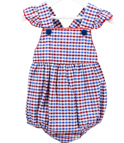 Strawberry Seersucker Smocked Bubble