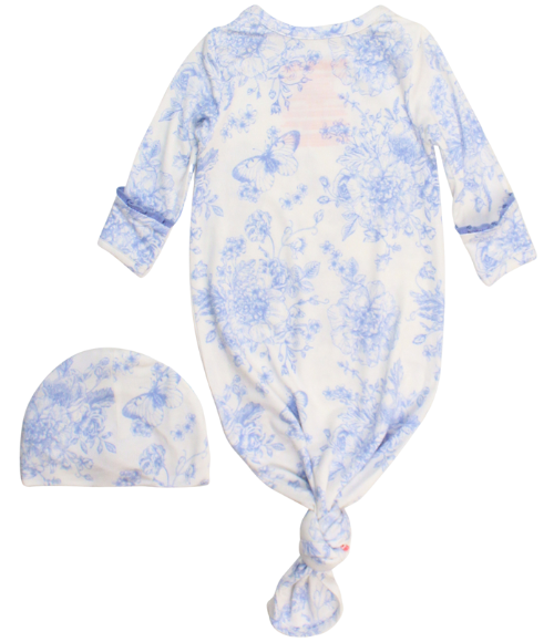 Periwinkle Blue Toile Sleep Gown & Hat Set