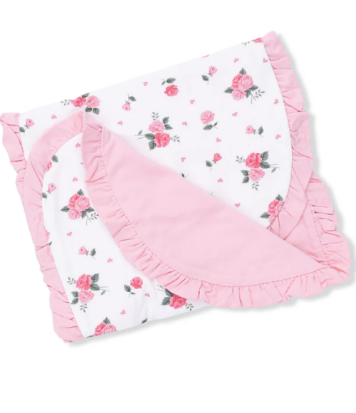 Pink Rosettes Ruffle Burp Cloth