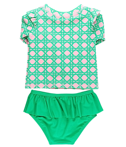 Pink Coastal Flutter LS Skirted 2-Piece Swimsuit