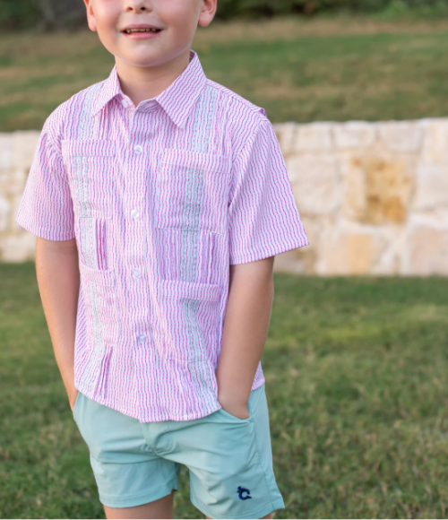 BQ Pink Mint Guayabera Shirt