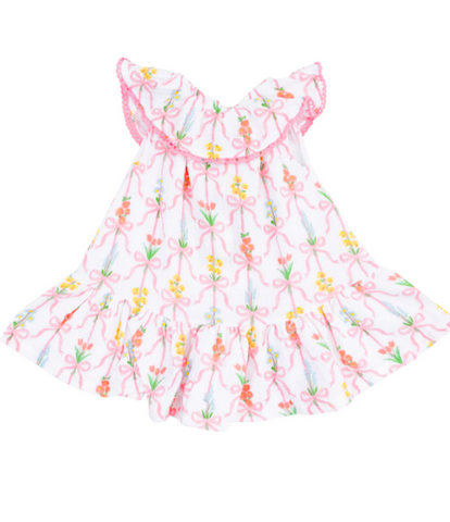 Ribbon Bouquets Ruffle Dress