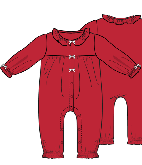 Ribbon Red LS Ruffle Collar Romper