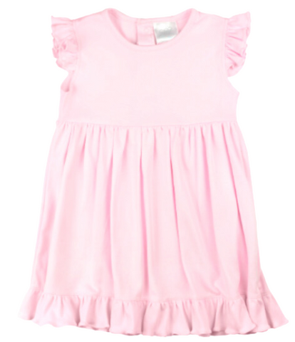 Bambinos Riviera Ruffle Flutter Sleeve Dress -Pink, Size 7 & 8