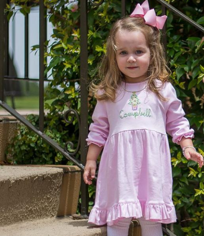 Bambinos Riviera Ruffle Flutter Sleeve Dress -Pink, Size 7 & 8