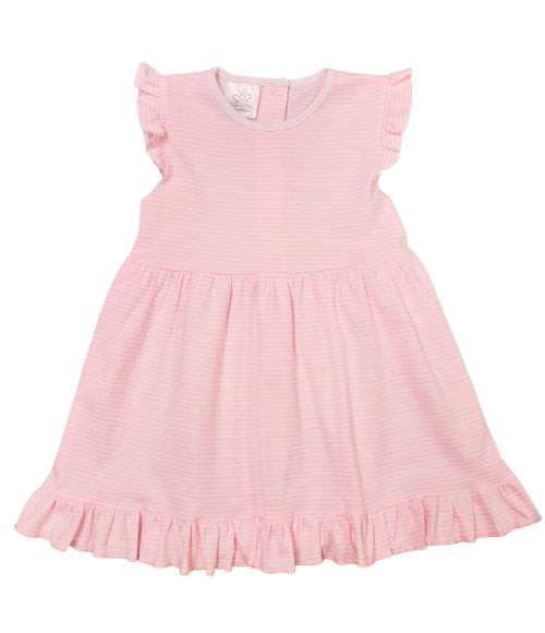 Bambinos Pink Stripe Riviera Ruffle Flutter Sleeve Dress