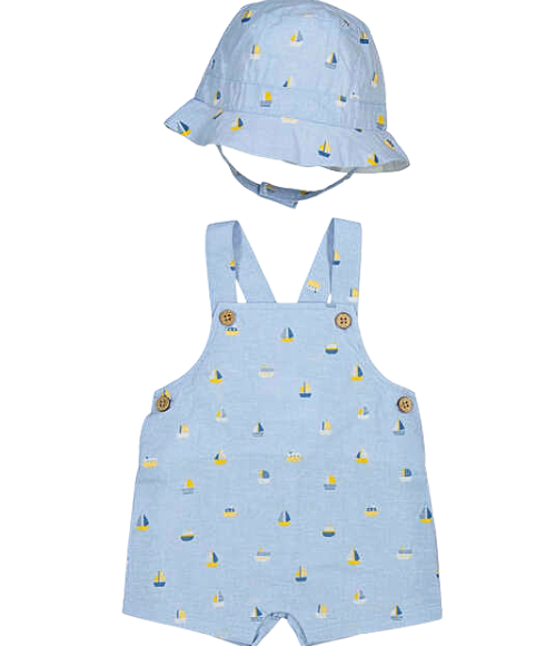 Sailboat Print Romper & Hat Set