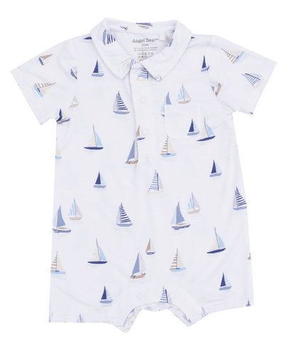Blue Sailboats Button Down Romper