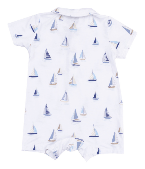 Blue Sailboats Button Down Romper
