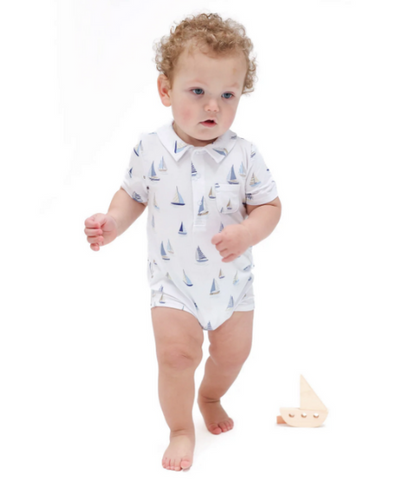 Blue Sailboats Button Down Romper