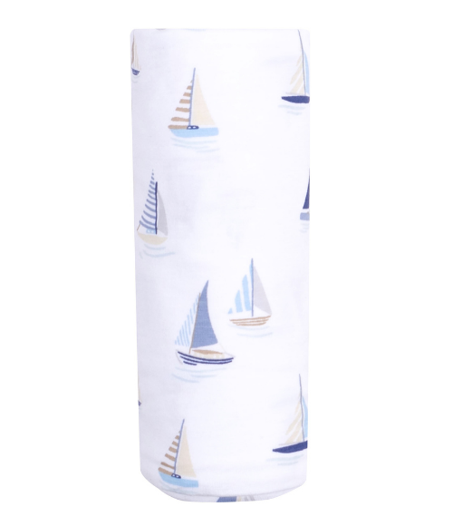 Blue Sailboats Swaddle Blanket