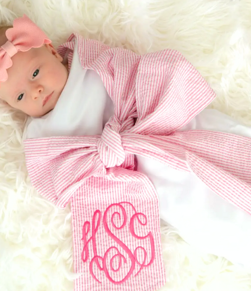 Seersucker Bow Swaddle Blanket - more colors