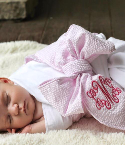 Seersucker Bow Swaddle Blanket - more colors