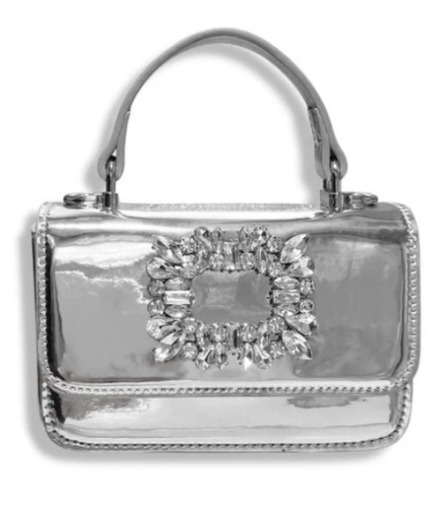 Silver Rhinestone Decor Patent Purse