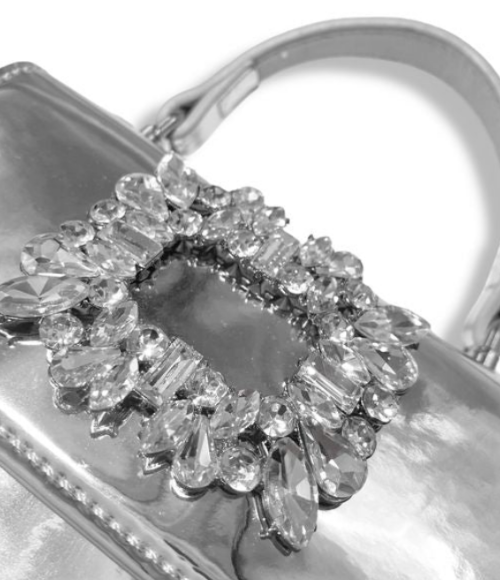 Silver Rhinestone Decor Patent Purse