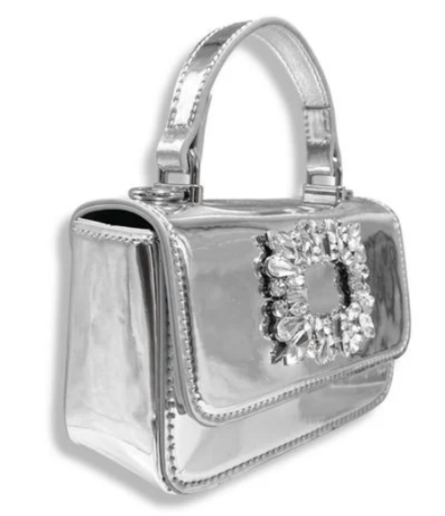 Silver Rhinestone Decor Patent Purse