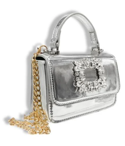 Silver Rhinestone Decor Patent Purse