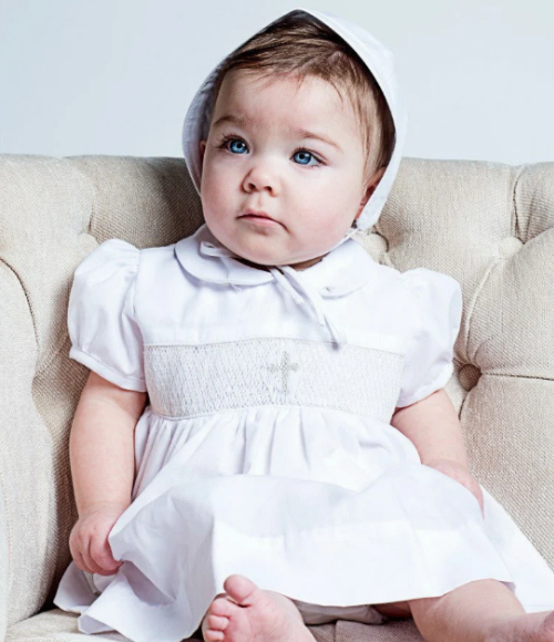 Smocked Cross Baby Girl Christening Set