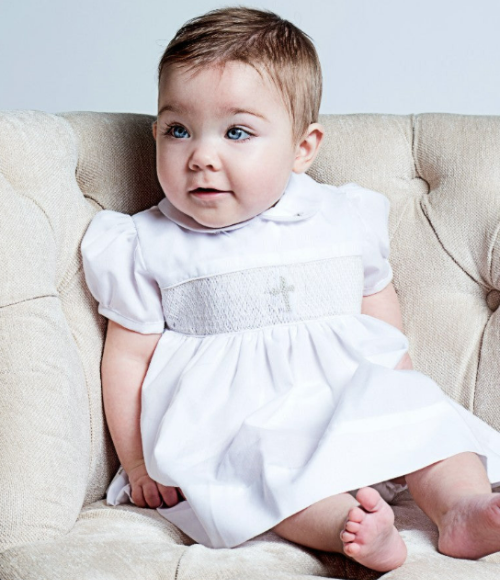 Smocked Cross Baby Girl Christening Set