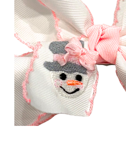 Snowman Embroidered Grosgrain Bow