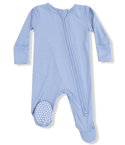 2 Way Zipper Romper - Soft Chambray