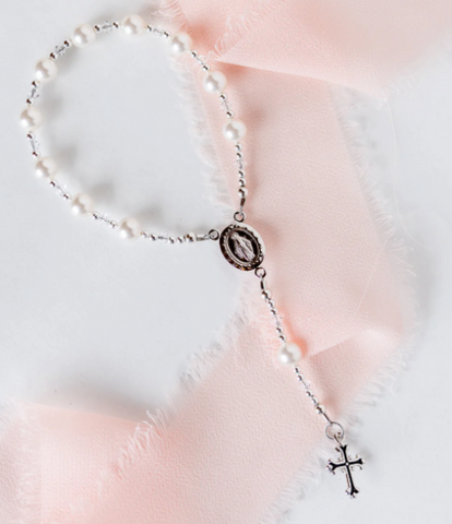 Sterling Silver White Baby Rosary Baptism Gift