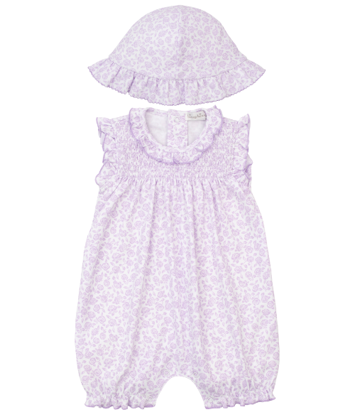 Kissy Summer Gardens Lilac Smocked Romper & Hat Kissy Summer Gardens Lilac Smocked Romper & Hat