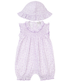 Kissy Summer Gardens Lilac Smocked Romper & Hat
