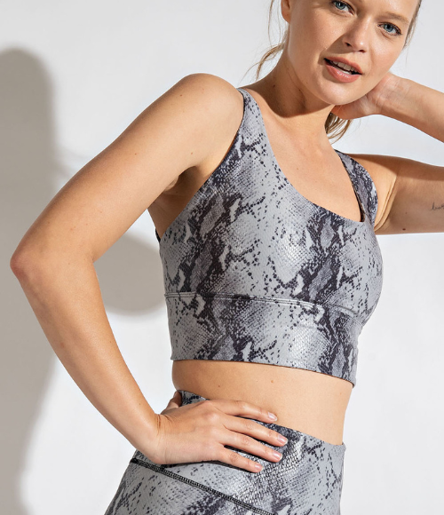 Snake Chintz Grey & Charcoal Sports Bra - Bralette