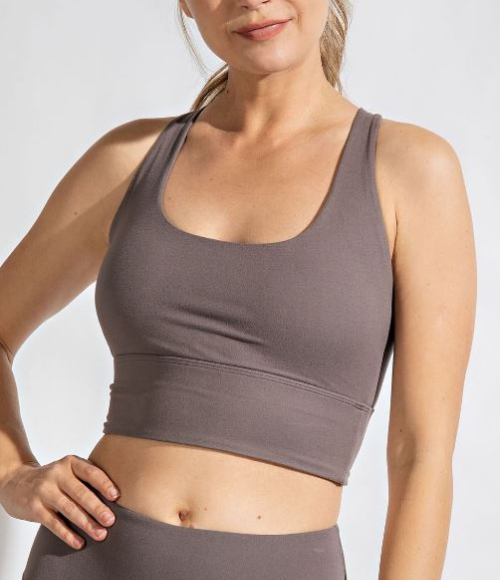 Smoky Grey Strappy Criss Cross Back Padded Sports Bra - Bralette