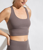 Smoky Grey Strappy Criss Cross Back Padded Sports Bra - Bralette