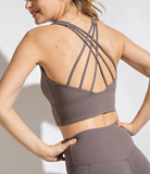 Smoky Grey Strappy Criss Cross Back Padded Sports Bra - Bralette