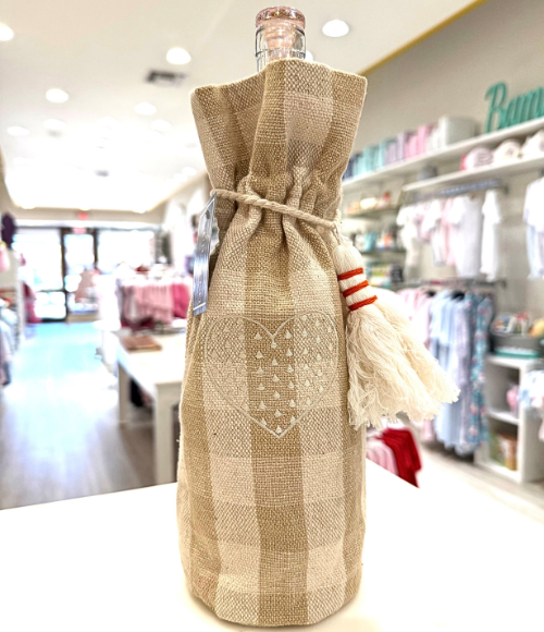 Embroidered Tan Check Wine Bags