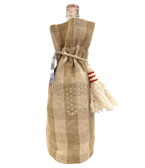 Embroidered Tan Check Wine Bags