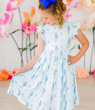 Texas Bluebonnets Flutter Sleeve Twirl Dress