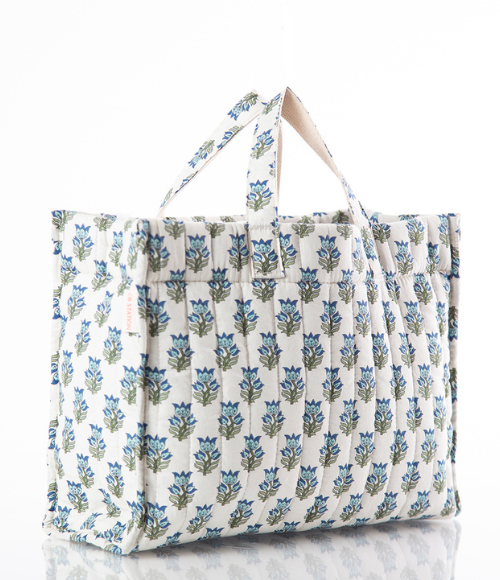 Aqua Floral Print Tote Bag