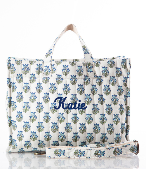 Aqua Floral Print Tote Bag