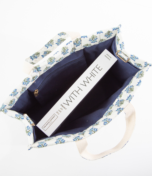 Aqua Floral Print Tote Bag