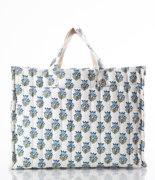 Aqua Floral Print Tote Bag