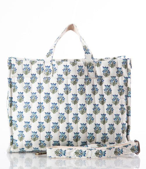 Aqua Floral Print Tote Bag