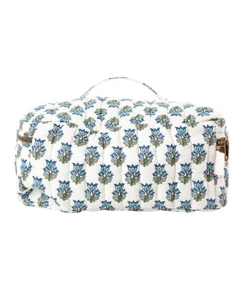 Aqua Floral Print Train Case