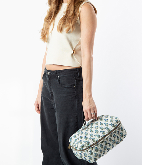 Aqua Floral Print Train Case