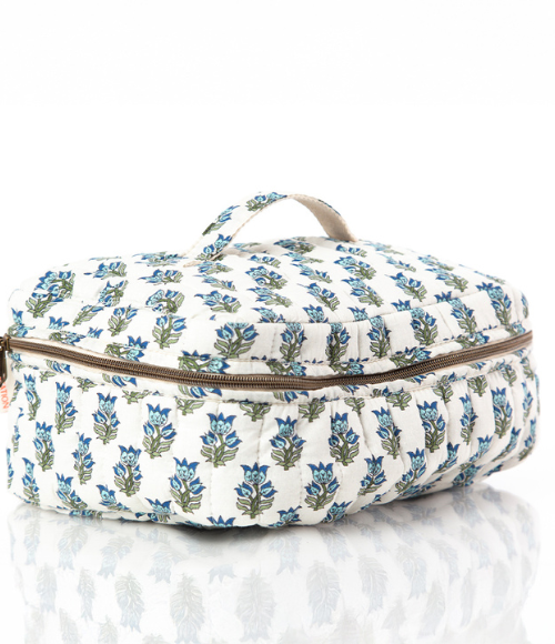Aqua Floral Print Train Case