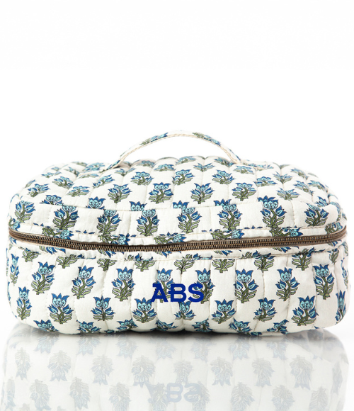 Aqua Floral Print Train Case